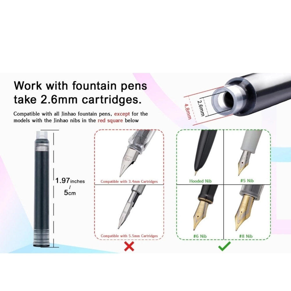 Jinhao 35 Fountain Pen Ink Refill Cartridges Designed for Jinhao and Baoer Pens - Picture 4 of 5
